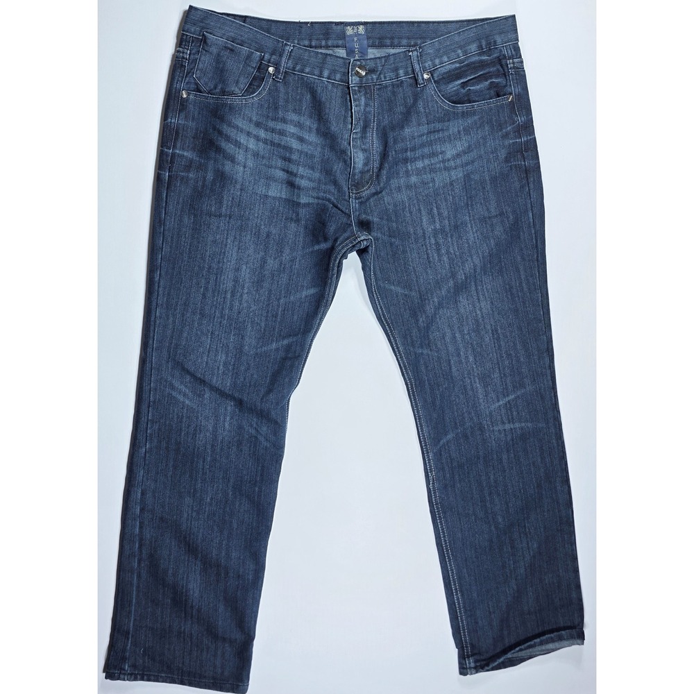 FUSAI Mens Dark Wash Straight Leg Denim Jeans Blue Size 42 x 32